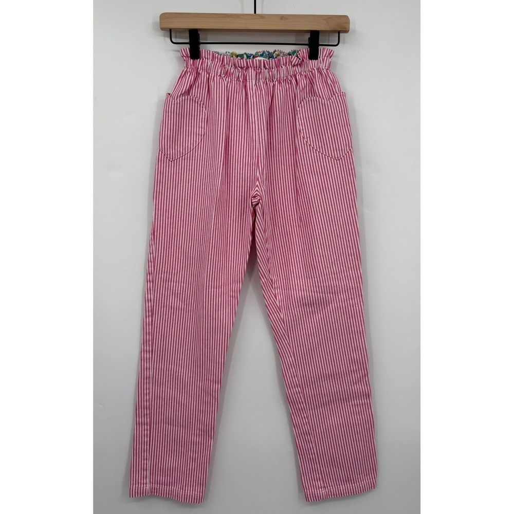 Mini Boden Pants Girls 11Y Pink White Striped Heart Pocket Paperbag Waist Cotton